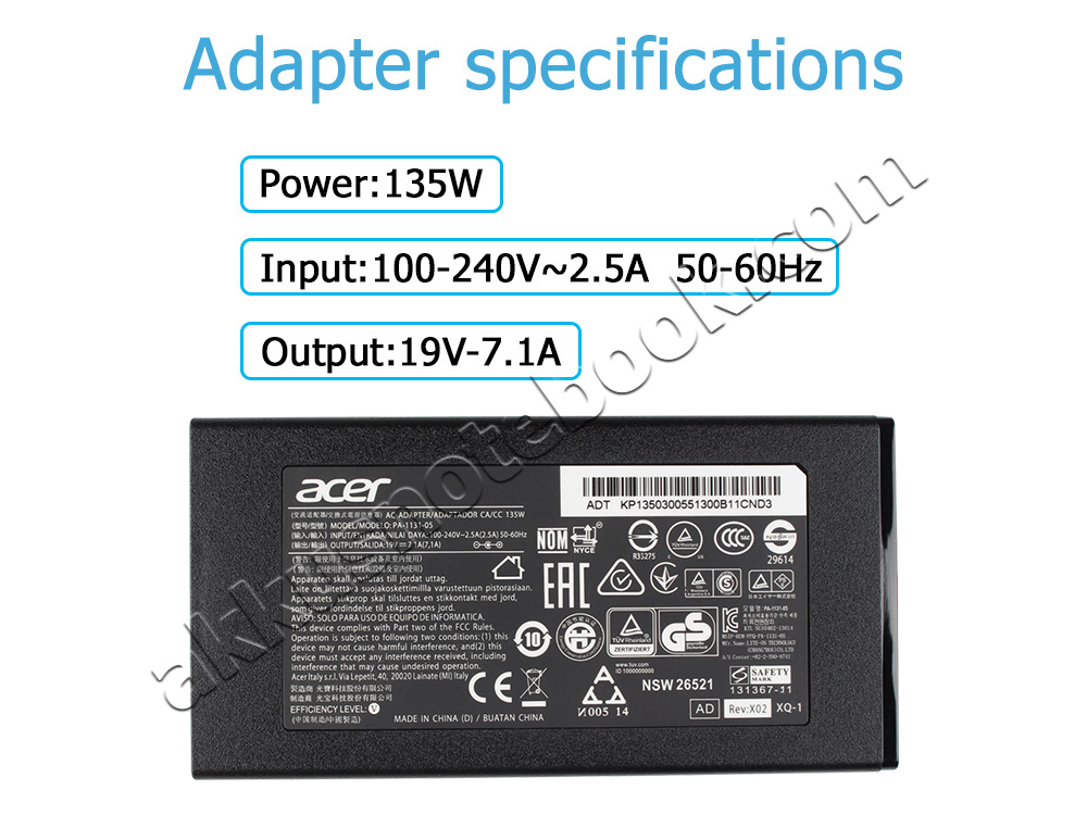 Origineel 135W Voeding Oplader Acer Aspire VN7-592G-790U + Kabel