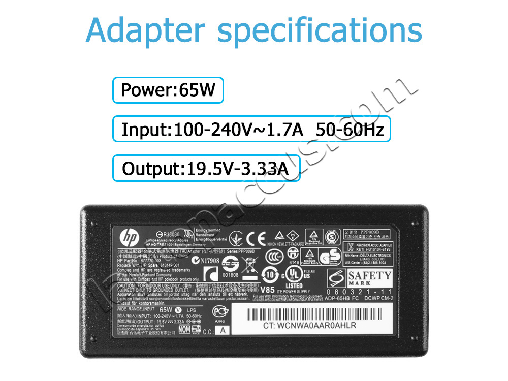 Origineel 65W HP Envy 15-j027tx 15-j028tx Adapter Oplader + Gratis Netsnoer