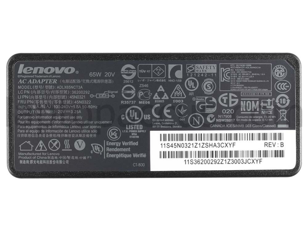 Origineel 65W Lenovo ThinkPad X240 20AM001AAR Adapter Oplader + Gratis Netsnoer