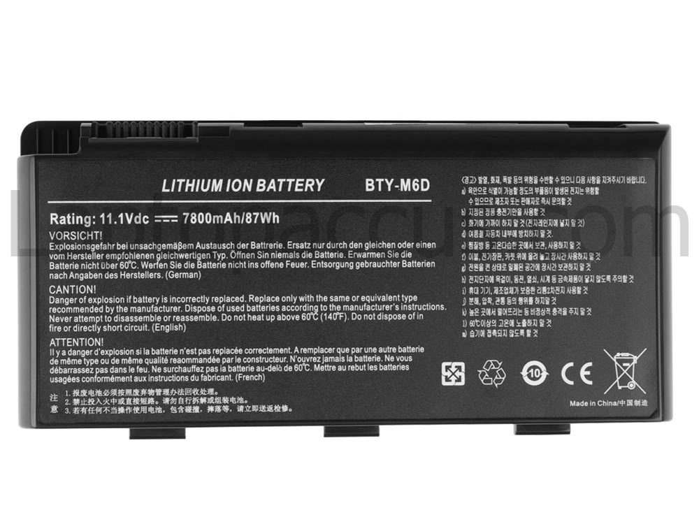 7800mAh MSI WT60 2OJ WT60 2OJ-873NL Accu Batterij